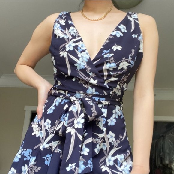 DRESS FORUM Blue Floral Sleeveless Ruffle Tie Mini Dress - Picture 13 of 13